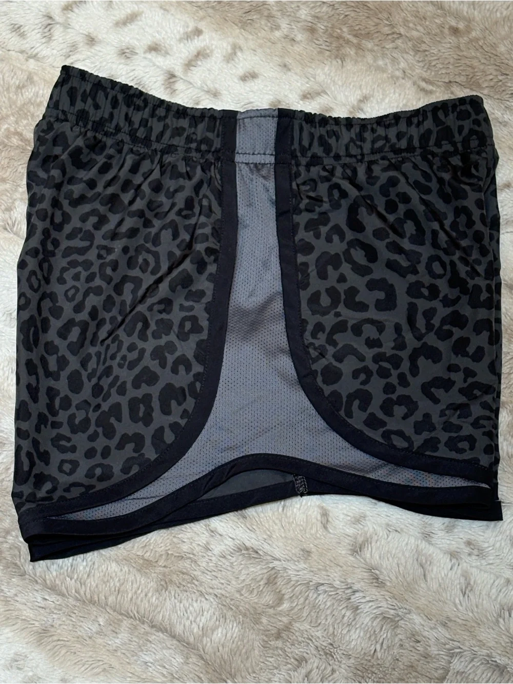 Nike Women's Black & Charcoal Leopard Print Athletic Shorts, Size XS